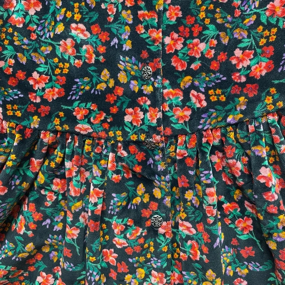 Vintage 90s GAP Floral Velvet Kids Button up Dress - Girls XXS - Picture 4 of 8